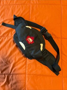 Roots Black Waist Pack with Red Maple Emblem